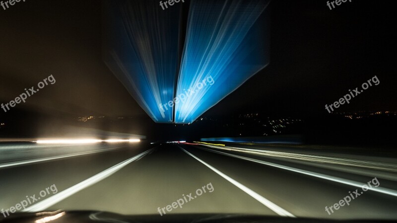 Road Night Stelae Lights Vehicle