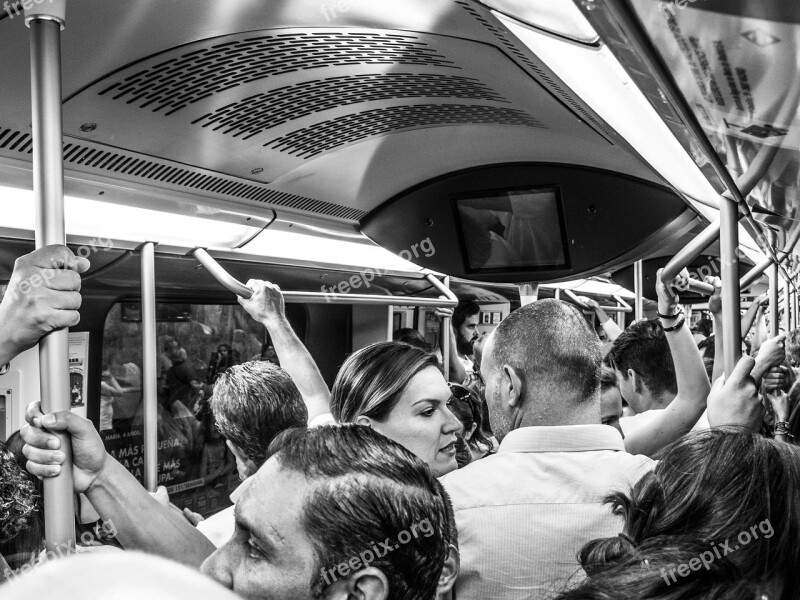 People Metro Madrid Burden Crammed