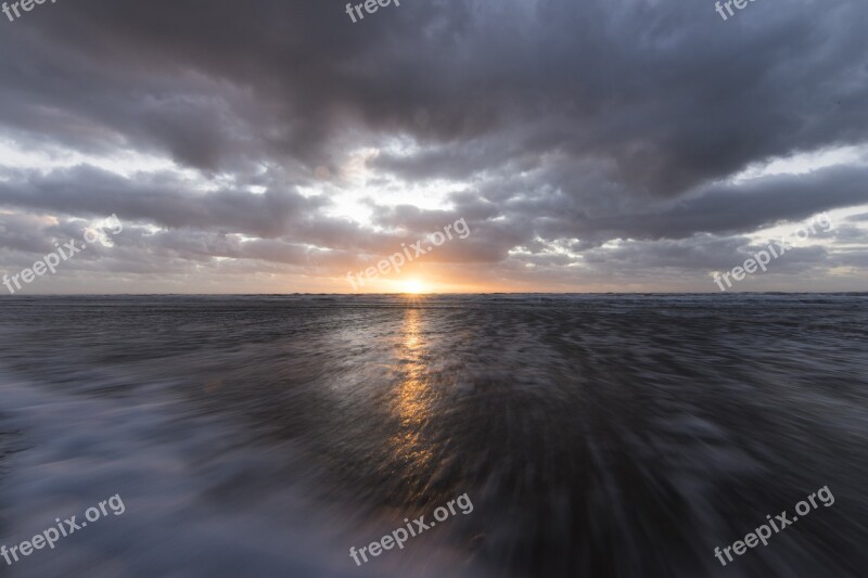 Sunset Clouds Sea Ocean Landscape