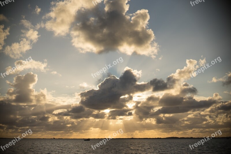 Sunset Clouds Sea Ocean Landscape