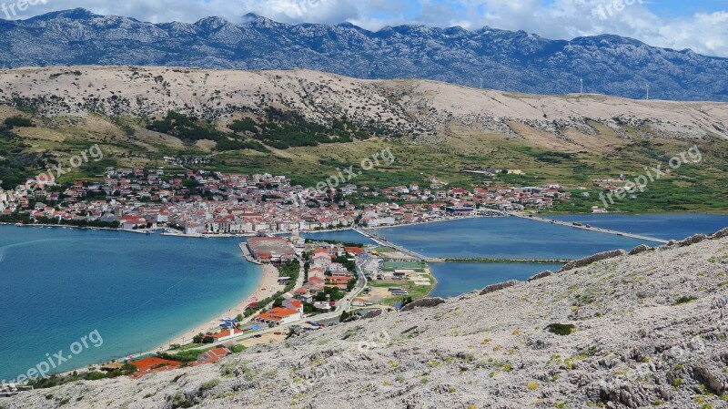 Landscape Mountains Sea Cove Buildings