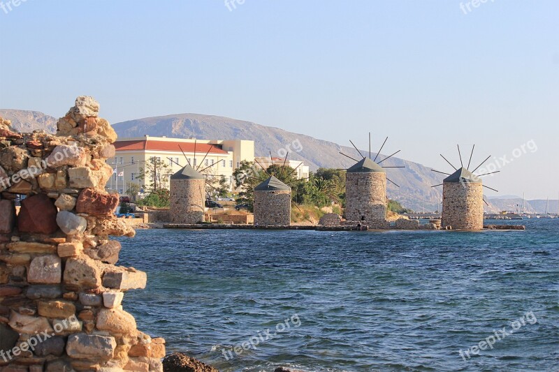 Chios Greece Windmill Sea Marina