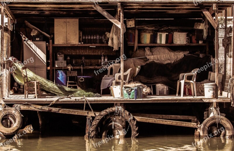 Fisherman's Hut Wooden Makeshift Rough Fishing Shelter