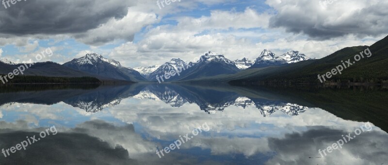 Lake Mcdonald Landscape Reflection Water Mountains