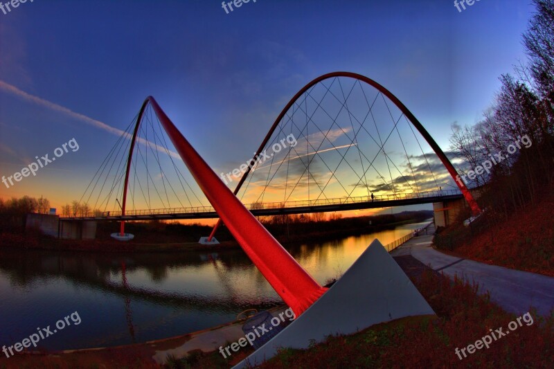 Nordstern Bridge Gelsenkirchen Channel Dusk Rhine Herne Canal