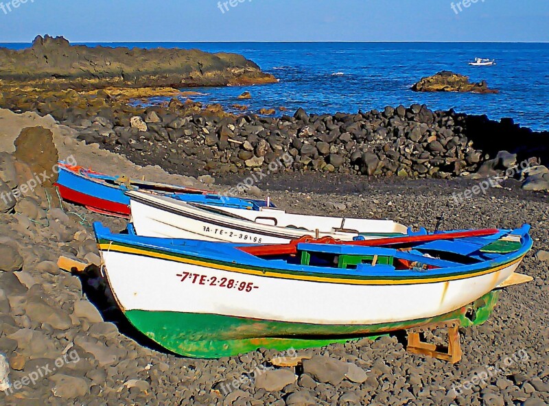 Boats Fishing Rocks Canary Islands Boat Of Fishing