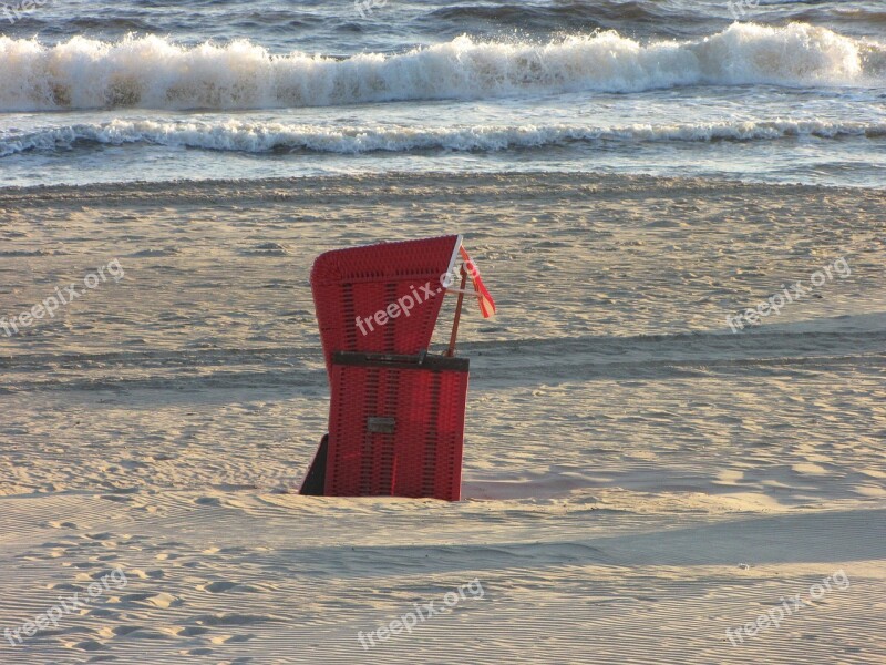 Beach Chair Red Baltic Sea Wave Lonely