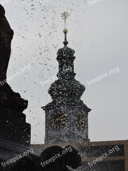 Fountain Czech Budejovice Water Tower Town Hall