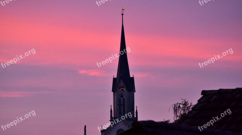 Sunrise Steeple Morgenrot Red Clouds