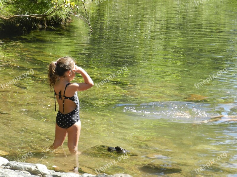 Little Girl Waterfall Peace Quiet Summer