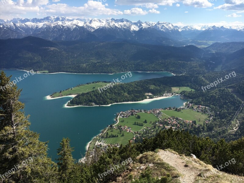 Walchensee Herzogstand Lake View Sky