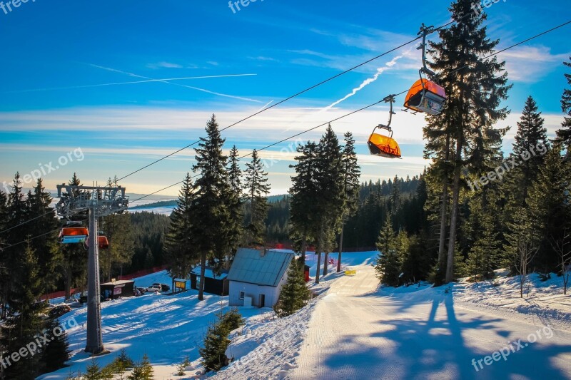 Snow The Ski Slope Cableway Klínovec Winter