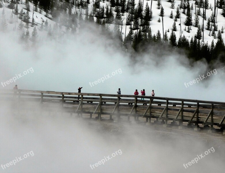 Geyser Usa Yellowstone Fog Non