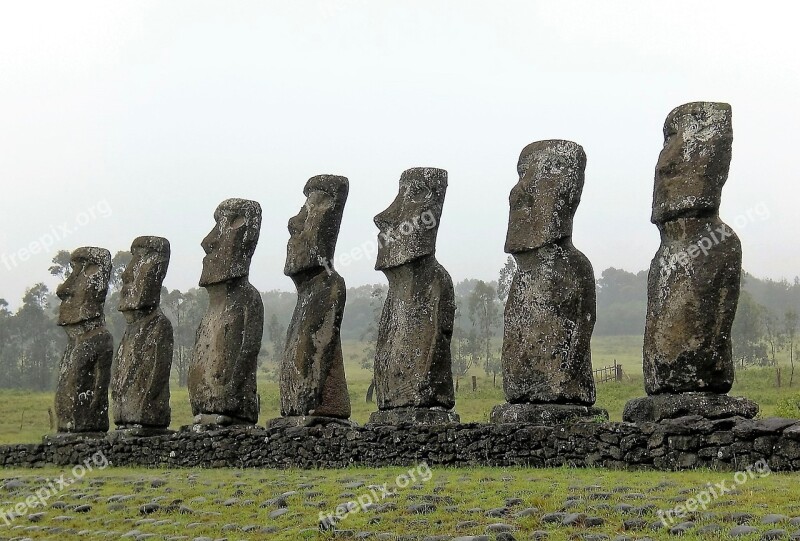 Easter Island Row Stone Faces Upright