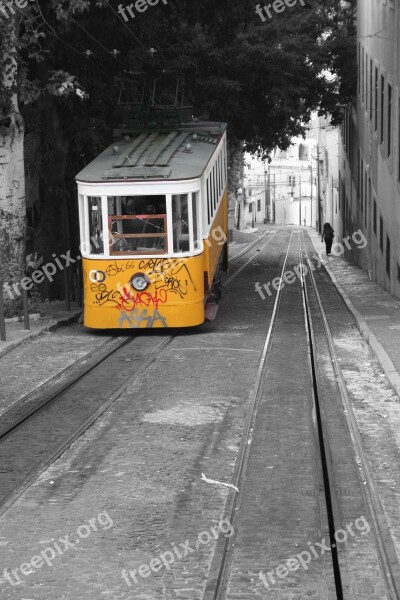 Lisbon Portugal Road Splashes Of Color Black And White