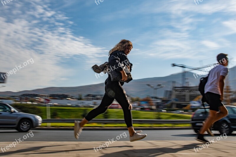 Girl Running Pan Panning Slow Shutter