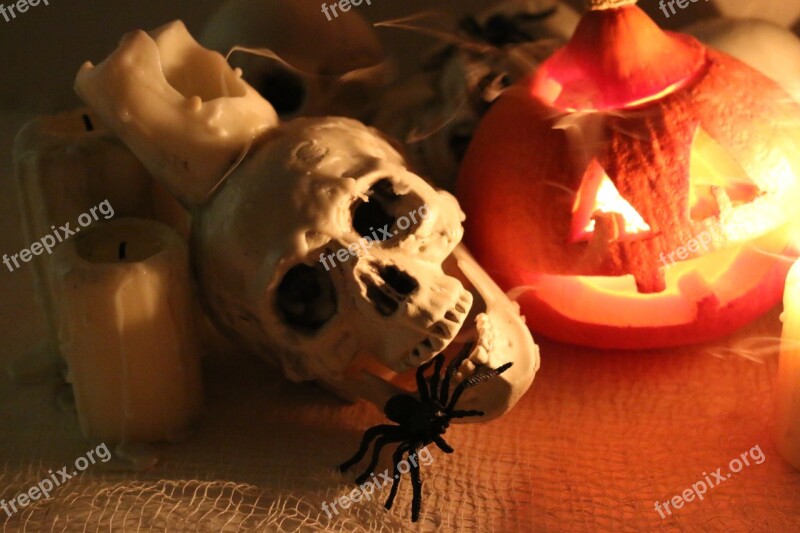 Skull Spider Pumpkin Candle Smoke