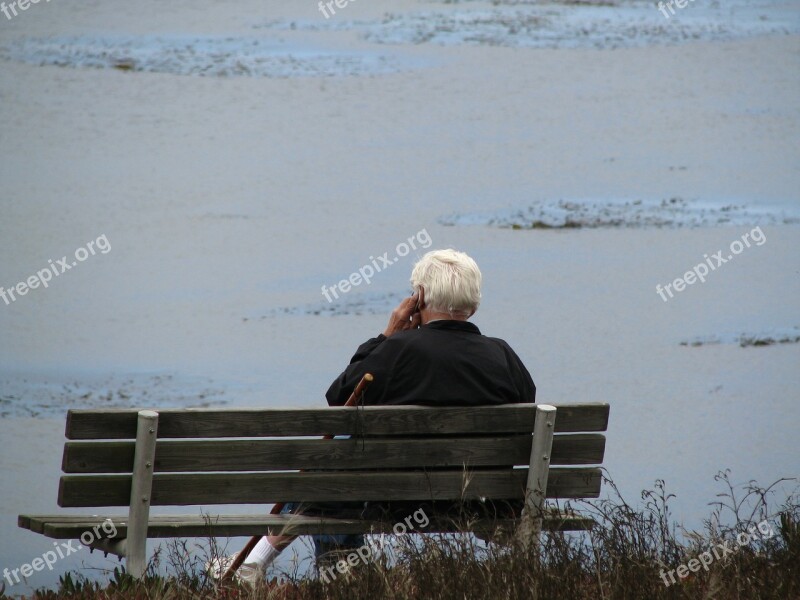 Old Man Bench Sitting Nature Retired