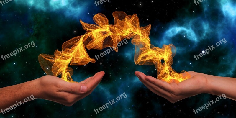 Hands Particles Galaxy Star Universe