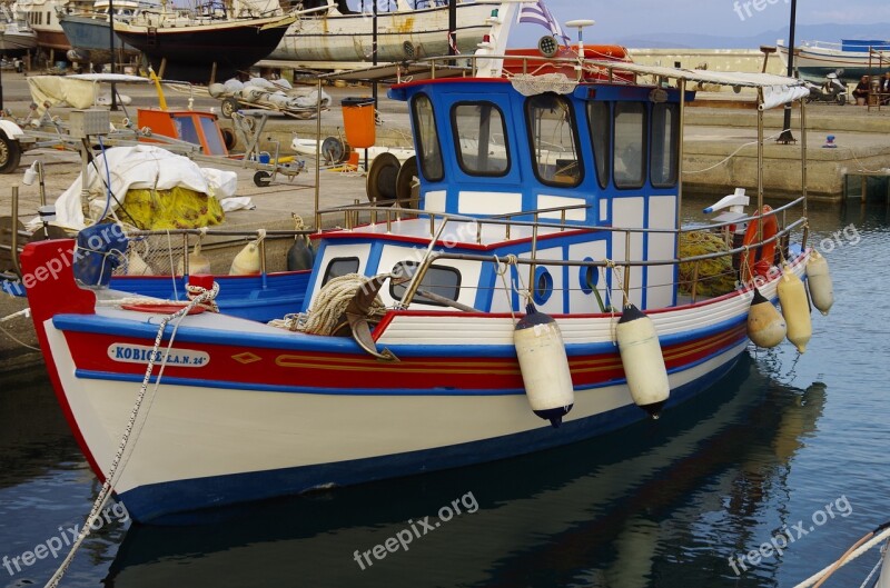 Crete Marina Traditional Boat Colourful Holiday