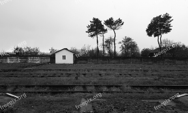 Abandoned Train Station Black And White Railroad Railway Romania