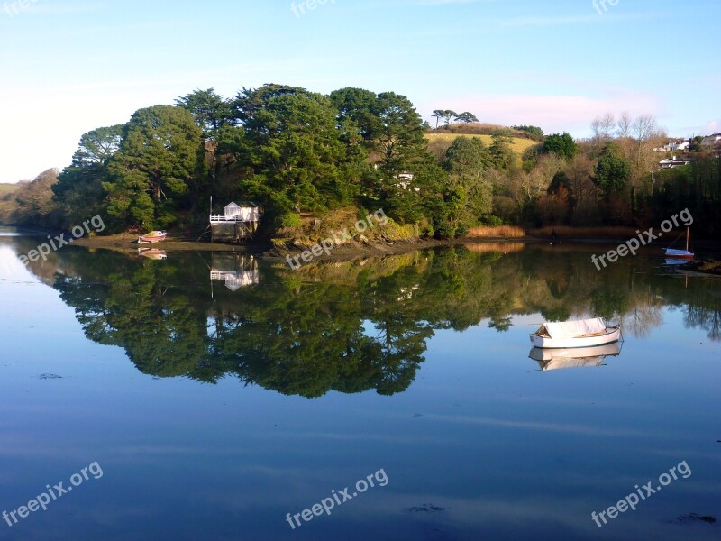 Lake Mirroring Water Boat Cornwall