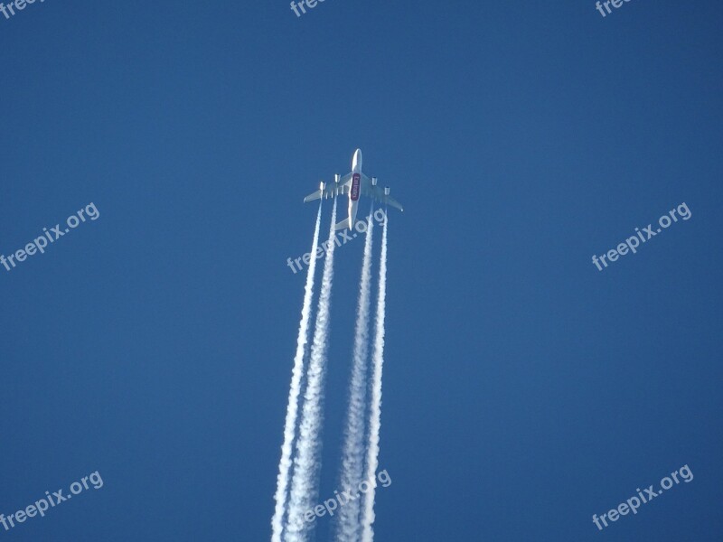 Aircraft Contrail Sky Blue Clear