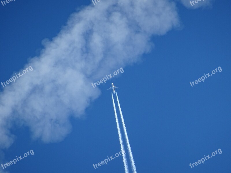 Aircraft Clouds Contrail Sky Blue