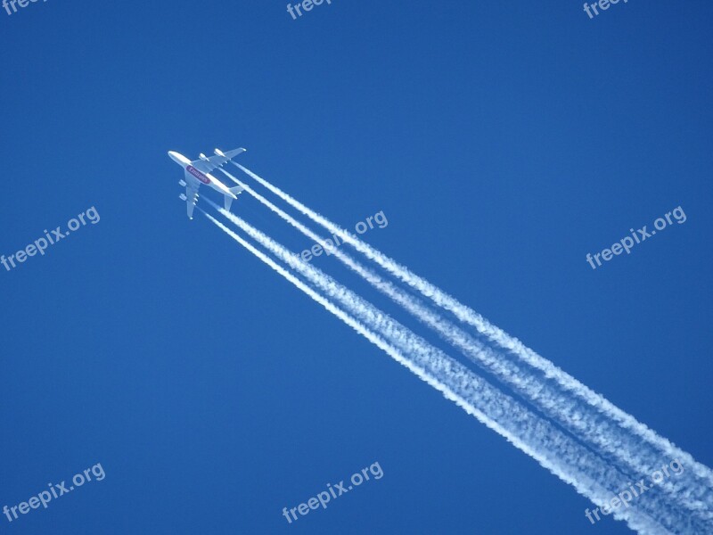 Aircraft Contrail Sky Blue Clear