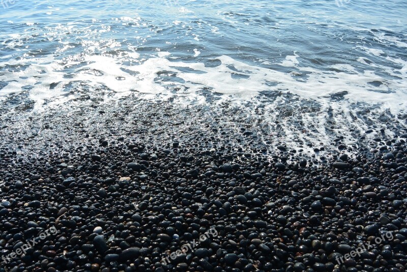 Kamari Santorini Black Kiesstrand Beach Wave