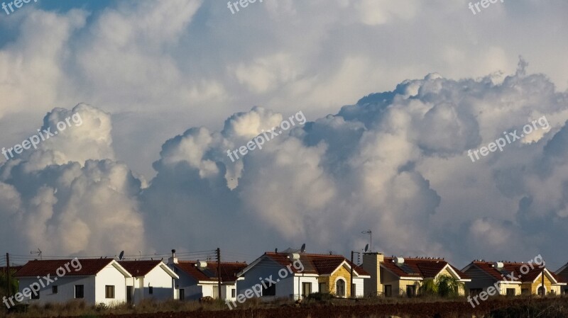 Cyprus Frenaros Village Houses Clouds