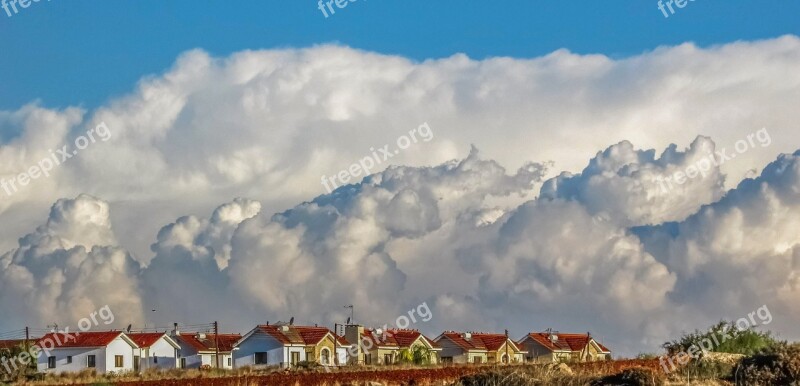 Cyprus Frenaros Village Houses Clouds