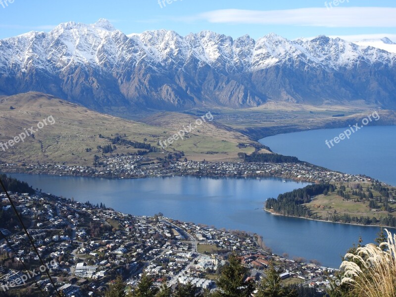 Lake Queenstown Sky Snow-capped Mountain Free Photos