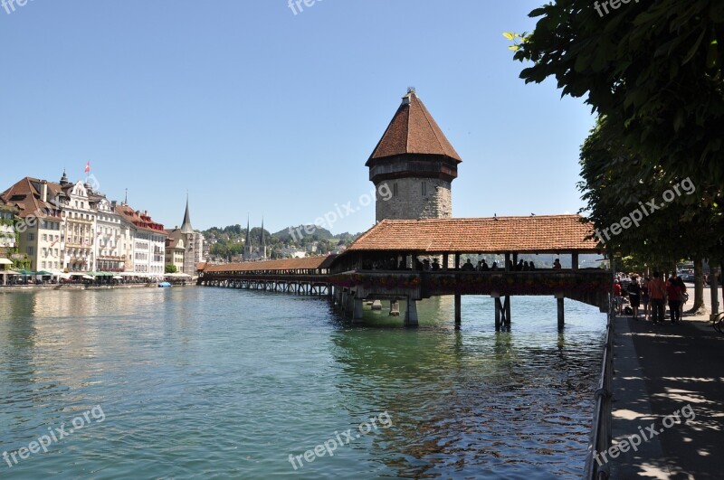 Lucerne Chapel Bridge Switzerland Tower Places Of Interest