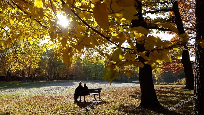 Pair Bank Seat Romantic Autumn