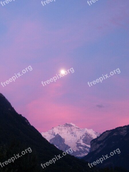 Alpenglühen Virgin Bernese Oberland Mountains Landscape