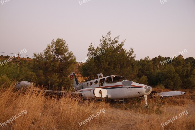 Plane Crash Shrubs Sunset Dried Weeds