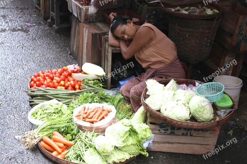 Burma Myanmar Market Woman Asia