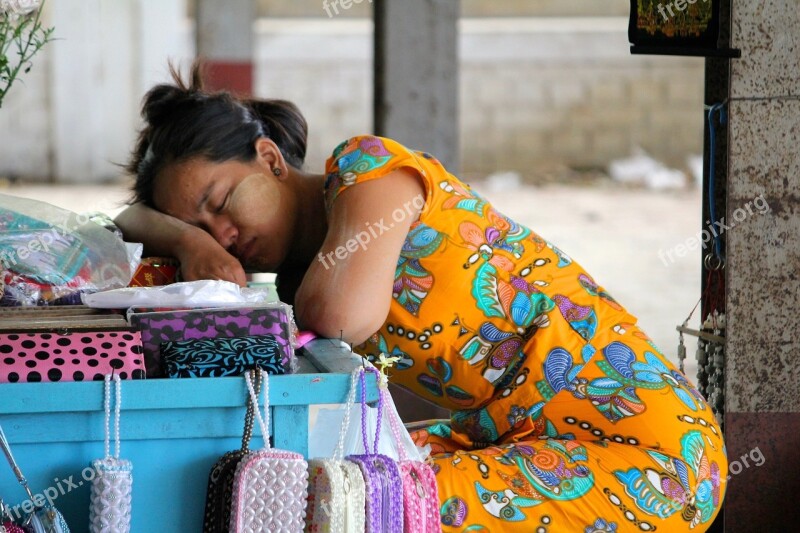 Burma Myanmar Woman Market Stall Portrait