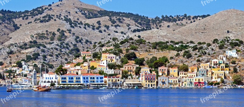 City Mountains Sea Greece Quay