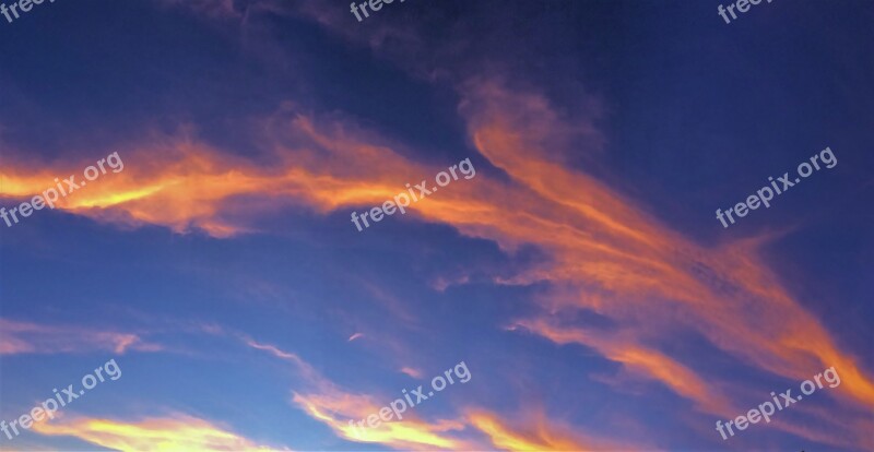 At Dusk Evening Blue Sky Rosy Cloud Cloud