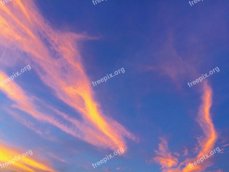 At Dusk Evening Blue Sky Rosy Cloud Cloud