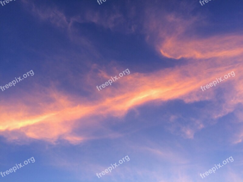 At Dusk Evening Blue Sky Rosy Cloud Cloud