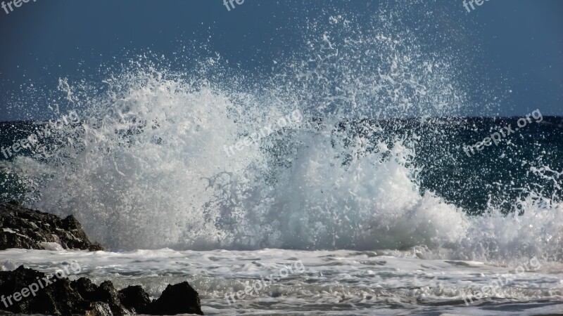 Wave Smashing Explosion Sea Beach