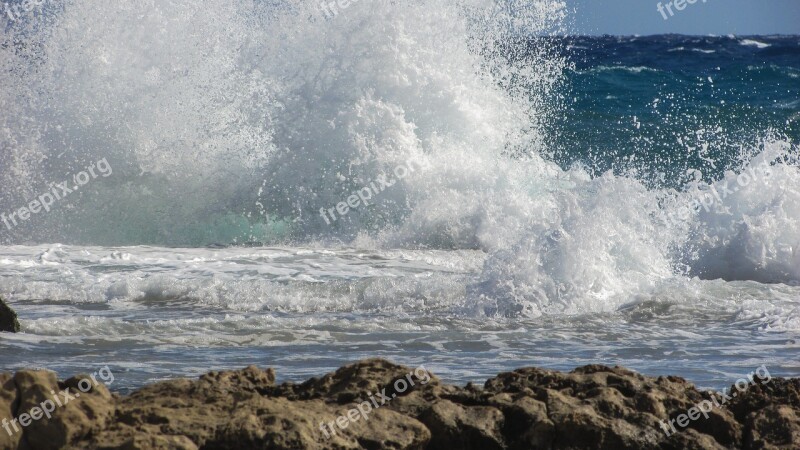 Wave Smashing Explosion Sea Beach