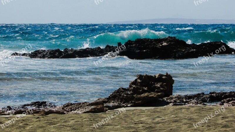 Wave Smashing Rocky Coast Autumn Cyprus