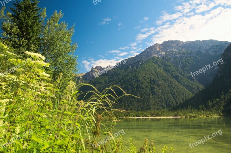 Mountains Lake The Dolomites Nature View