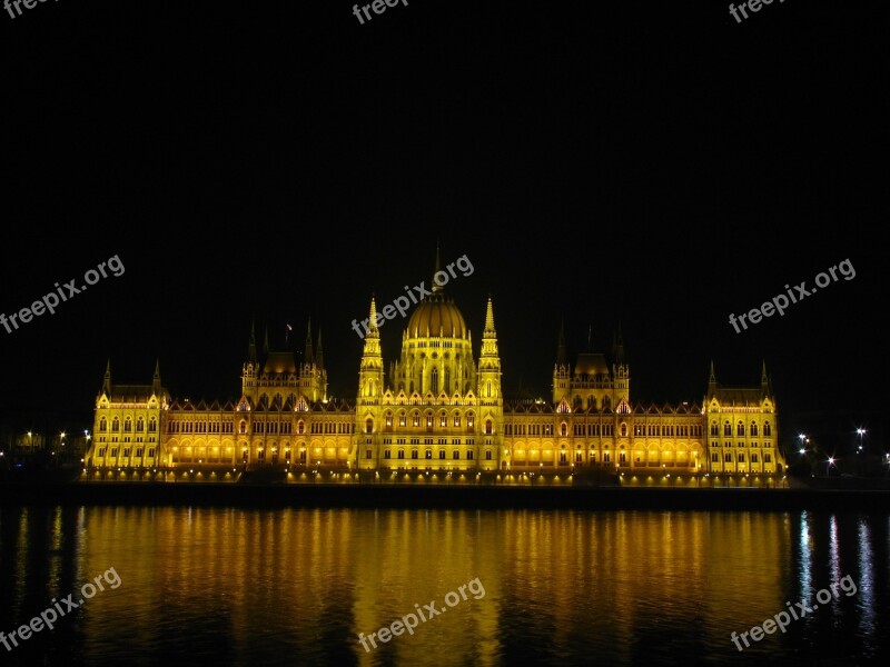 Budapest Hungary Parliament At Night Building