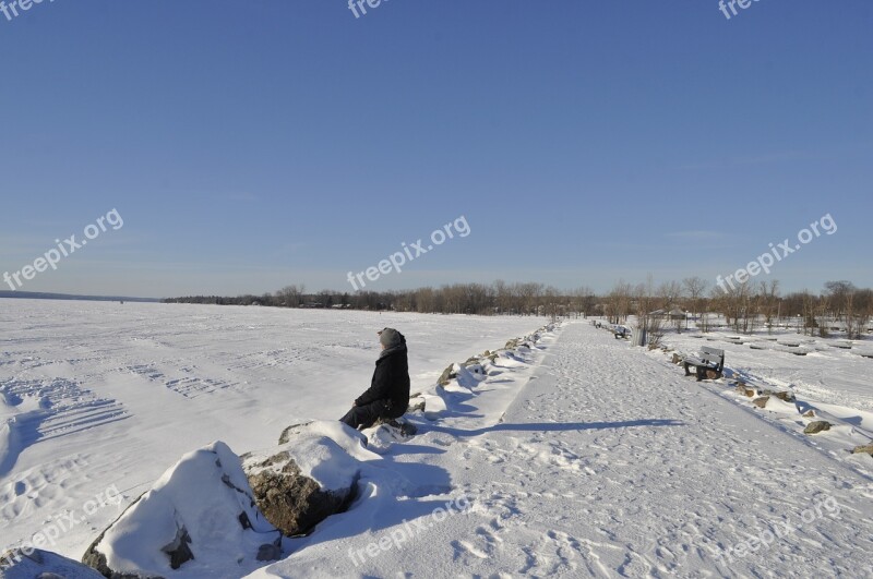 Frozen River Winter Watching Distant Nature