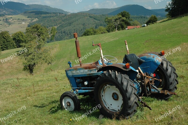 Tractor Alpine Pasture Meadow Slope Landscape